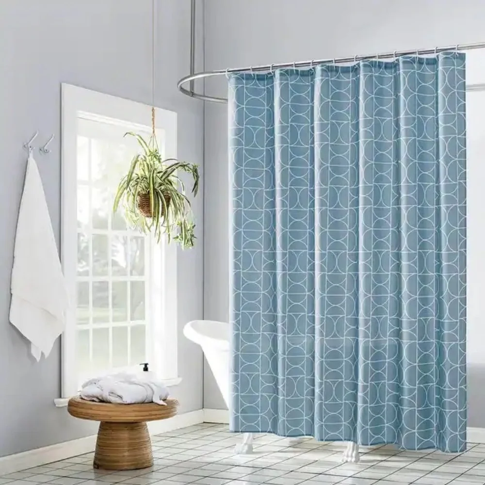 No. 918 Roswell Geometric Print 13-Piece Shower Curtain Set - Denim ⭐️NWT⭐️